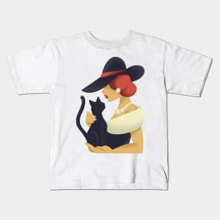 Woman with black cat Kids T-Shirt